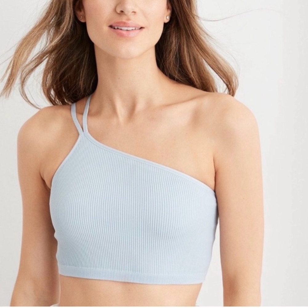 Aerie White Ribbed One Shoulder Bralette